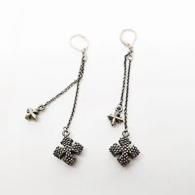 King Baby Studio Lever Back Earrings With MB Cross Drops Fine Silver .925 • $235