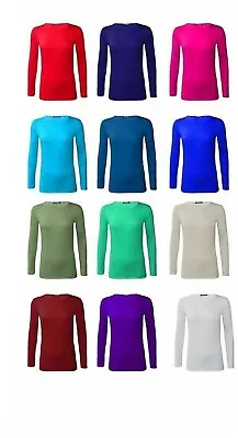 New Girls Basic Crew Neck Long Sleeve Plain Viscose Jersey Top T Shirt • £2.99