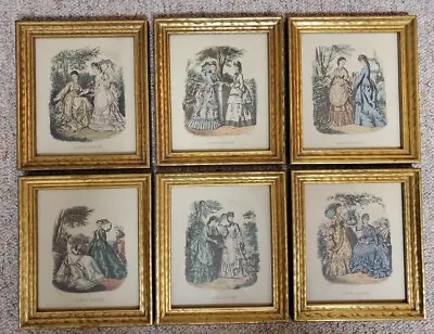 Set Of 6 Antique Victorian French Fashion Prints La Mode Illustree  Framed • $79.95