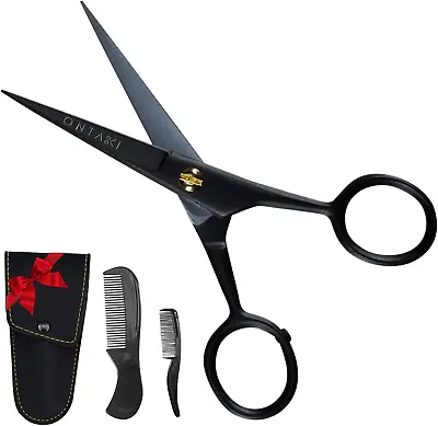 ONTAKI 5  Professional German Beard & Mustache Scissors With 2 Comb & Carrying P • $21.99
