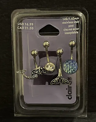 Claire’s Stainless Steel Mermaid Motif Belly Naval Rings Fin Crystal Ball Scales • $24