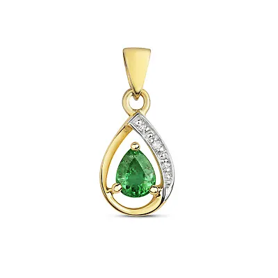 Stylish 9ct Gold Ladies Diamond Pendant With Emerald - 16mm*7mm • $265.94