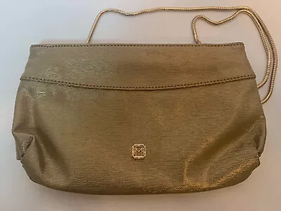 Monet Evening Bag Womens Small Gold Shimmer Clutch Purse Chain Strap Lined EUC • $15.90