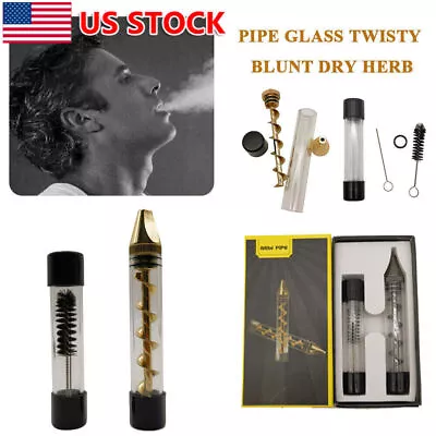 Upgrade Smoking Pipe Mini Twisty Glass Blunt Tube Metal Tip + Cleaning Brush • $10.99