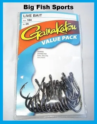 Gamakatsu #184 Live Bait Nsb Value Pack 25 Hooks! New! Pick Your Size! • $25.98