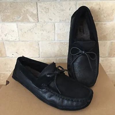 UGG Byron Black Bomber Jacket Fur Slippers Moccasins Loafer Shoes Size 9 Men • $84.99