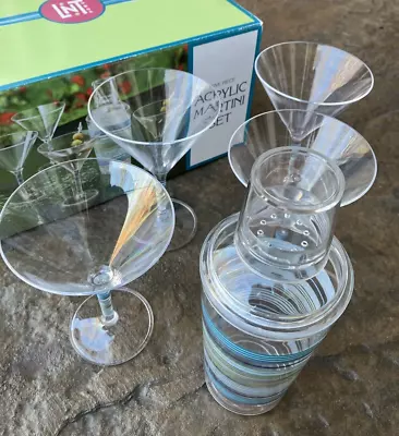 VTG Cocktail Martini Mixer Bar Set 4 Glasses Shaker Acrylic Plastic Unbreakable • $9.99