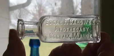 GORHAMMAINE EDGAR CARSWELL APOTHECARY 1880s SQUARE DRUGGIST PHARMACY BOTTLE • $33