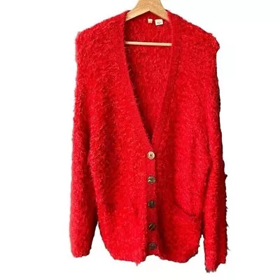 MOTH Sweater Cardigan Top Women Size Large Red Wool Blend Button Anthropologie • $34.95