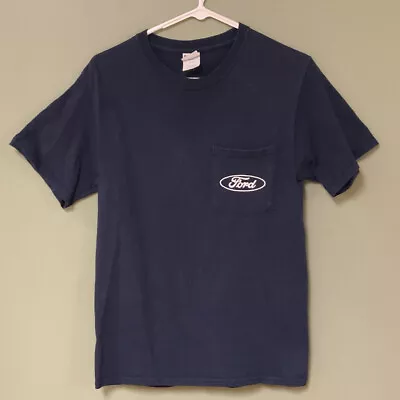 Ford Logo T-Shirt Port & Company  With Pocket Men's Size Small  Navy Blue • $4.87