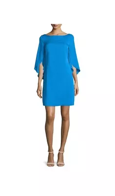 MILLY Womens Sz 8 Butterfly Sleeve Cocktail Mini Shift Dress Blue Silk Blend USA • $39.99