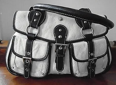 SOPHIA VISCONTI White Pebble Leather Shoulder Bag With Black Accents • $59