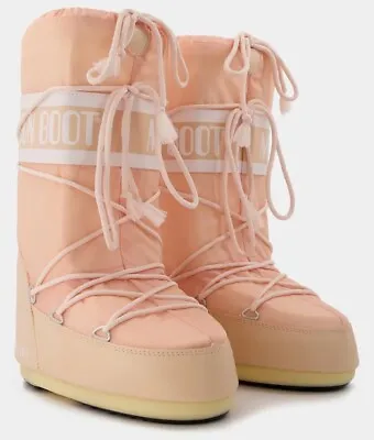 NWT Moon Boot Tall Original Icon Nylon Snow Boots Pale Pink Bisque Size 10/11.5 • $215