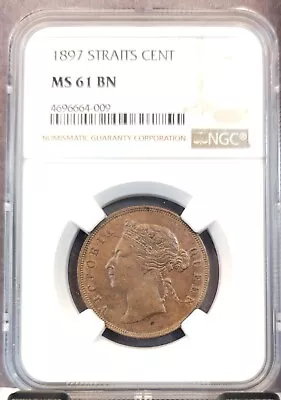 1897 Straits Settlements 1 Cent Queen Victoria Ngc Ms 61 Bn Rare Mint State Coin • $119.95