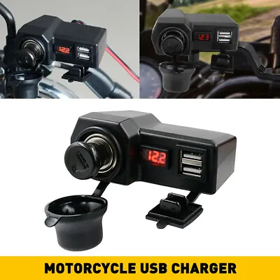 Motorcycle Handlebar Socket Waterproof USB Dual Phone Charger Cigarette Lighter • $13.99