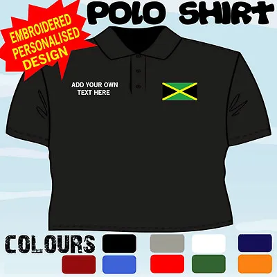 Personalised Jamaica Jamaican Flag Emblem T Polo Shirt Embroidered Design • £18.11
