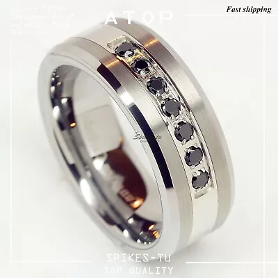 Luxury Best Tungsten Ring Black CZ Inlay Mens Wedding Band Brushed Size 6-13 • $22.89