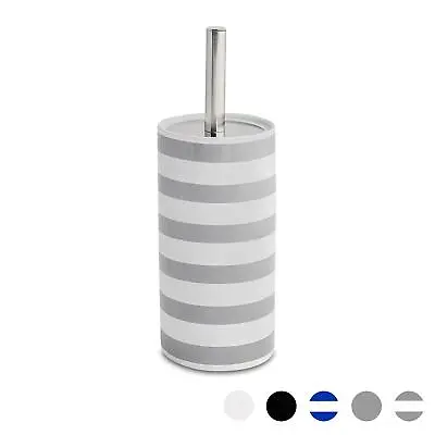 Bathroom Toilet Brush & Standing Holder Ceramic Cleaning Set - Grey Stripe • £9