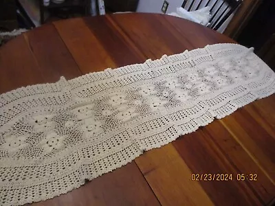 Vintage Ivory/ecru Crochet Lace Table Runner Dresser Scar 62 X 16  • $19.99