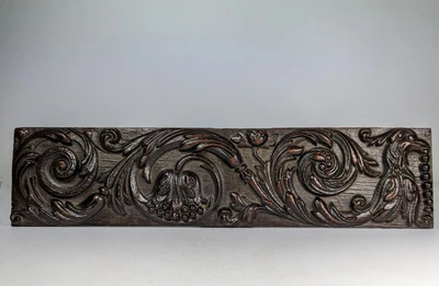 £75 • Buy Antique 19th Century Carved Oak Panel With Stylised Flowers And Bird