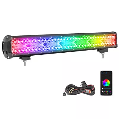 20  RGB Halo Multi-Color Chasing LED Work Light Bar Combo Bluetooth Control 4x4 • $88.99