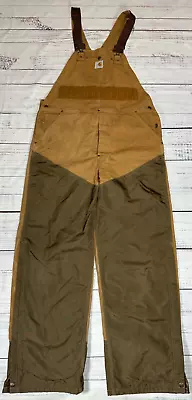 Vintage Carhartt Mens Hunting Bib Overall Pants Size 36 Brown Canvas Nylon • $67.99