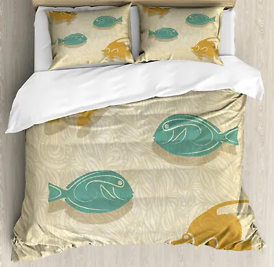 Fish Duvet Cover Set With Pillow Shams Aquarium Ocean Waves Print • $89.99
