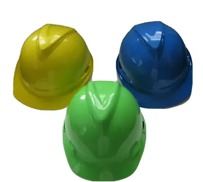 MSA Hard Hat V-Gard 500 Brim Ratchet Suspension Fas-Trac Green Yellow Blue NEW • $12.99