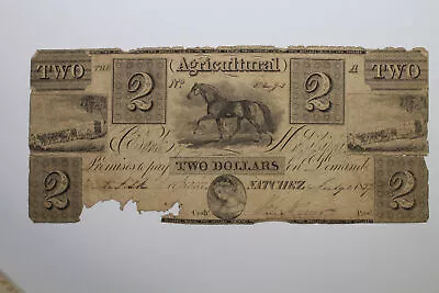 $2 1837 Natchez Mississippi Obsolete Currency Bank Note Agricultural (#: 5293) • $149