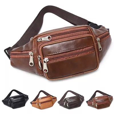 PU Leather Waist Bum Bag Mens Fanny Pack Zipper Vintage Money Belt Pouch Wallet • $18.69