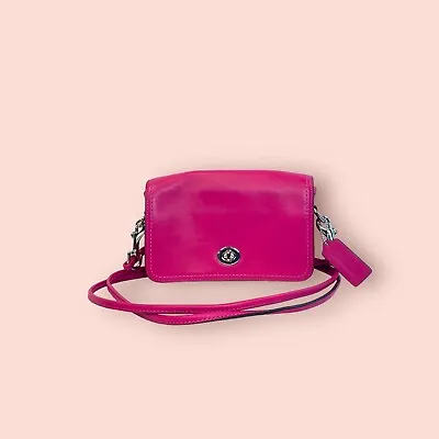 COACH Legacy 19914 Dinky Luxury Designer Leather Flap Crossbody Bag Fuchsia Pink • $125