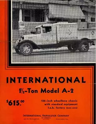 C1933 Truck Sales Brochure  International Harvester Co. Model A - 2 - 1-1/2 Ton  • $224.99