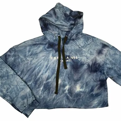 C'est La Vie Paris Women's Cropped Blue Tie Dye Hoodie Sweatshirt EUC Small • $14.95