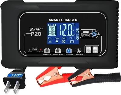 20-Amp Smart Battery Charger12V/20A And 24V/10A.LithiumLifepo4Lead-Acid(AGM/G • $37.95