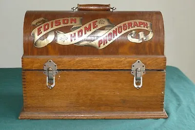 Complete Early Edison Home A  Suitcase  Phonograph Case & Lid With Great Decal! • $349.99