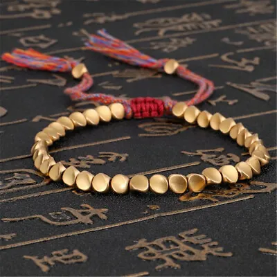 Lucky Tibetan Buddhist Weave Cotton Copper Beads Rope Bracelet Bangle Women Men • £4.38