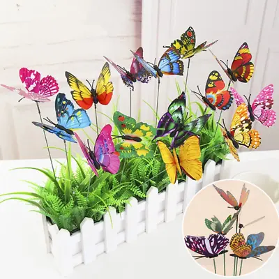 24X Colourful Butterflies Stakes Ornaments Garden Patio On Sticks Home Decor UK • £5.89