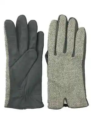 Womens Gray Houndstooth & Leather Gloves Fleece Lined Small/Medium • $24.99