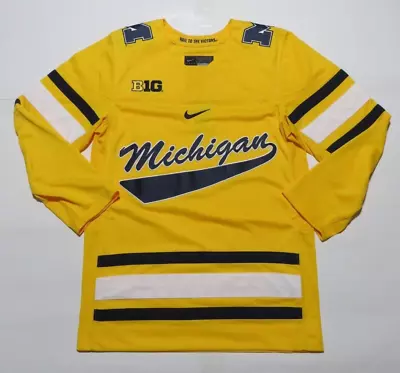 Nike Michigan Wolverines Hockey Replica Jersey Yellow Blue Mens Small • $99.99