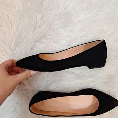 J.Crew Pointed-toe Black Suede Leather Flats Slip On Shoes Womens Size 8.5 • $54.99