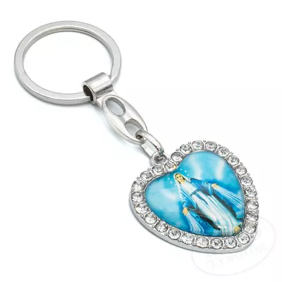 Miraculous Virgin Mary Keychain - Heart-Shaped Pendant With Inlaid Rhinestones • $9.99