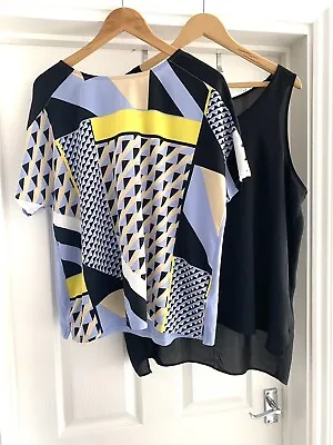 Ladies Size 20 Clothes Bundle X2 Black Top Marks And Spencer Blue Patterned Used • £10