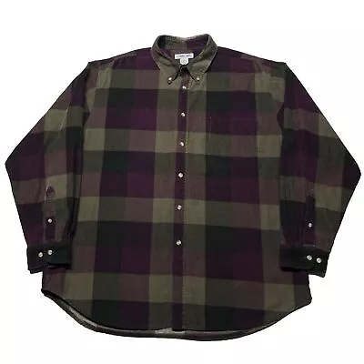 Vintage 90s Corduroy Flannel Button Up Shirt Men’s XL Purple Tan Plaid Grunge • $24.99