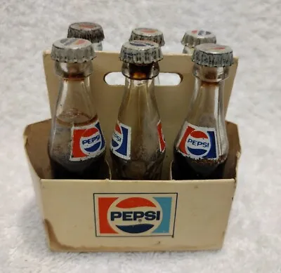 Rare 6 Pack 3” Mini Glass Pepsi Bottles Carton Carrier & Metal Caps. BLEMISHES.  • $24.99