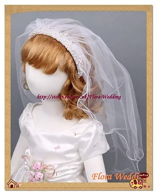 White Girl First Holy Communion Veil With Pearls On Satin Alice Headband23 L • $17.67