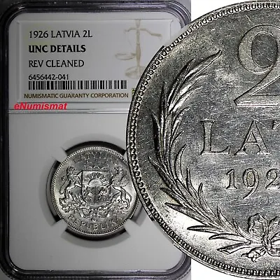 Latvia Silver 1926 2 Lati NGC UNC DETAILS 2 YEARS TYPE KM# 8 (041) • $55