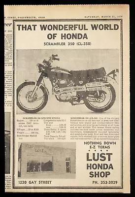 1970 HONDA SCRAMBLER 350 Motorcycle Orig Vtg Newspaper PRINT AD • $12.14