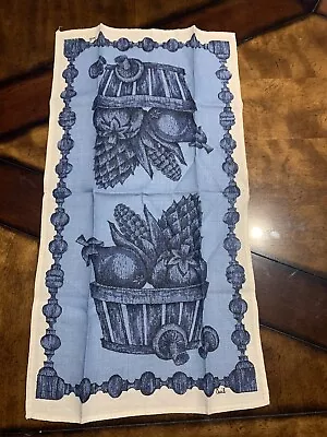 Vintage Linen Tea Towel Blue/Turquoise Apple Fruit Cecil Signed Basket • $10