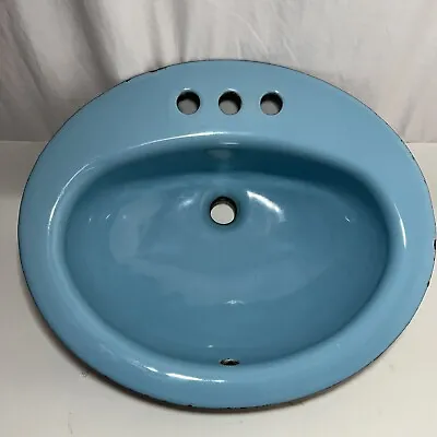 Vintage Cast Iron Robin Egg Blue Oval Drop In Bathroom Sink American Standard • $206.25