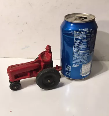 Vintage Red Auburn Rubber Toy Farm Tractor W/ Farmer Driver 4.5   L • $9.99